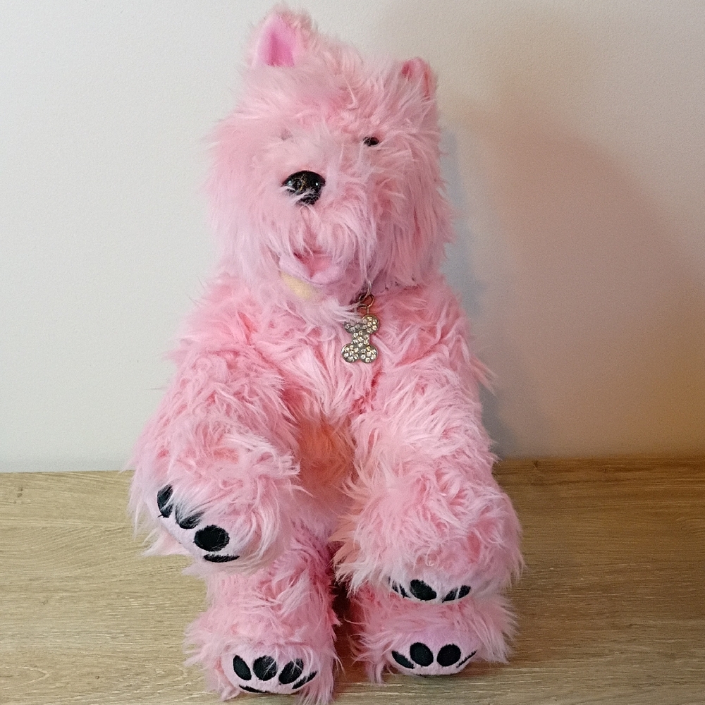 2010 Build-A-Bear Pink Westie Terrier Dog Plush Toy With Collar/Tag